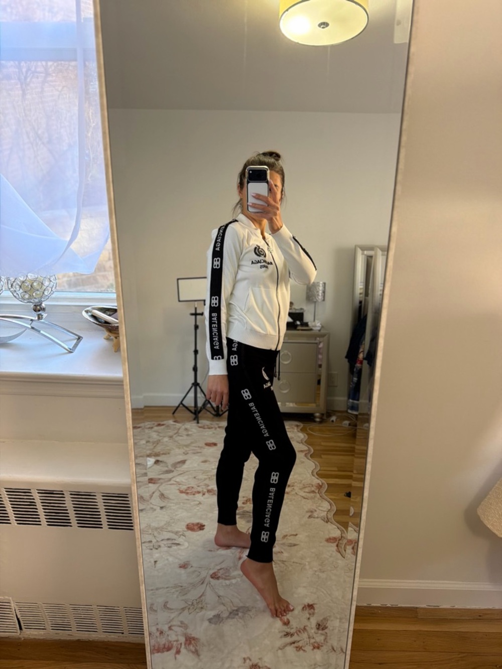 Balenciaga Black Track Joggers with White Logo Stripe - Picture 2 of 3